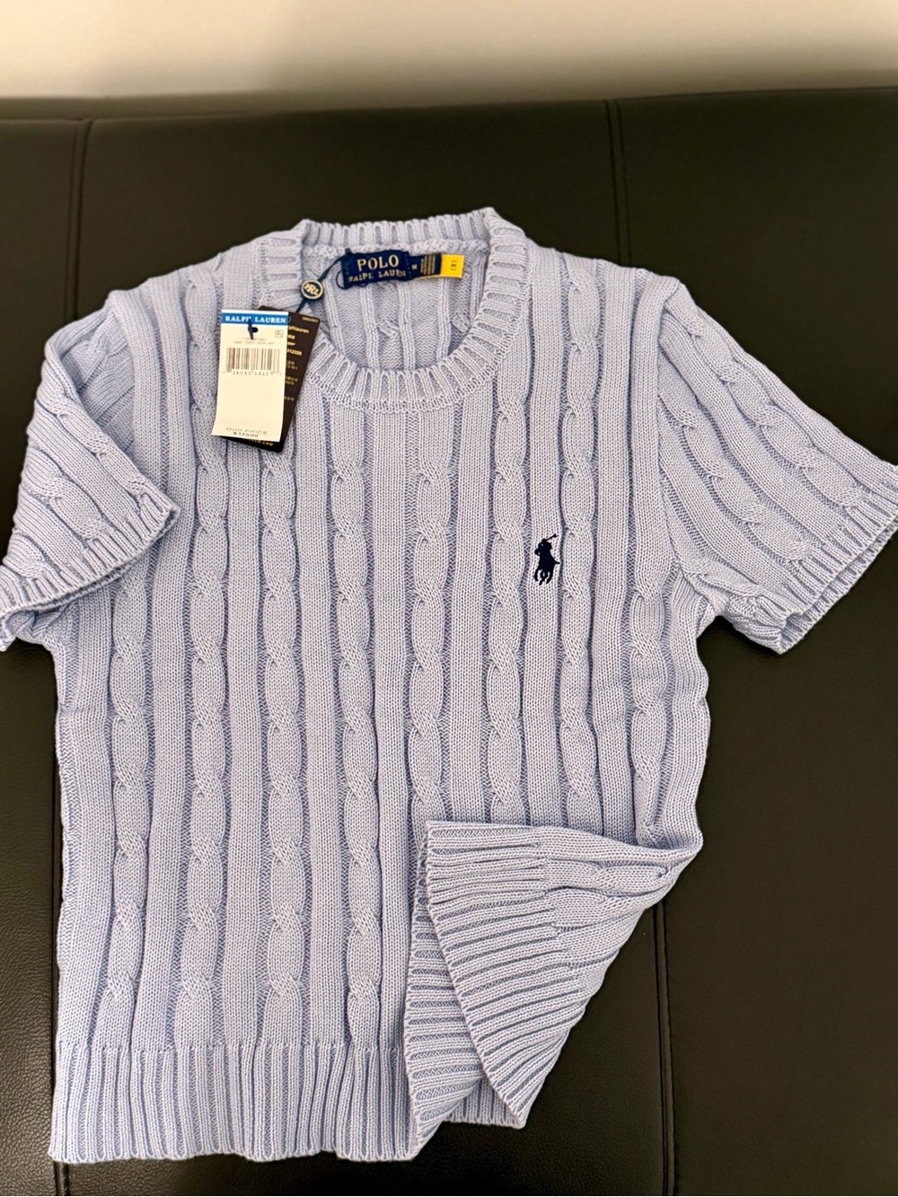Polo Ralph Lauren Light Blue Cable-Knit Short Sleeve Sweater
